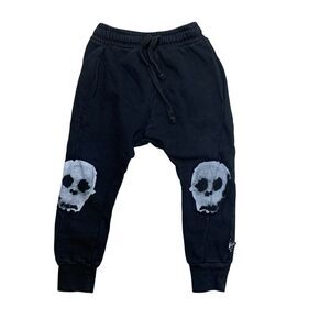 Nununu World Jogger Sweatpants Skull Patchwork Pockets Drawstring Black Boys 3/4